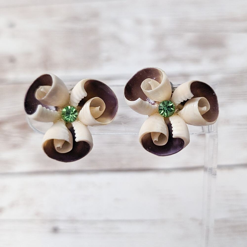 Vintage Clip On Earrings Statement Shell Trio